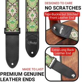 Amumu Guitar Strap Vintage Jacquard for Acoustic, Electric and Bass Guitars -W/FREE Button and Blocks