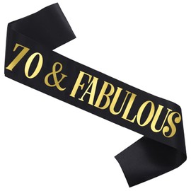 KETAOO 70 & Fabulous Birthday Sash, Gold Foil '70 & Fabulous' Black Satin 70th Birthday Sash for Men or Women Birthday Party Favors Decorations Gifts
