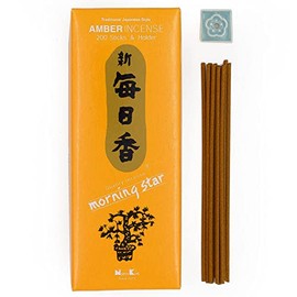Nippon Kodo Morning Star Amber Japanese Incense - 200 Stick Box with Ceramic Holder
