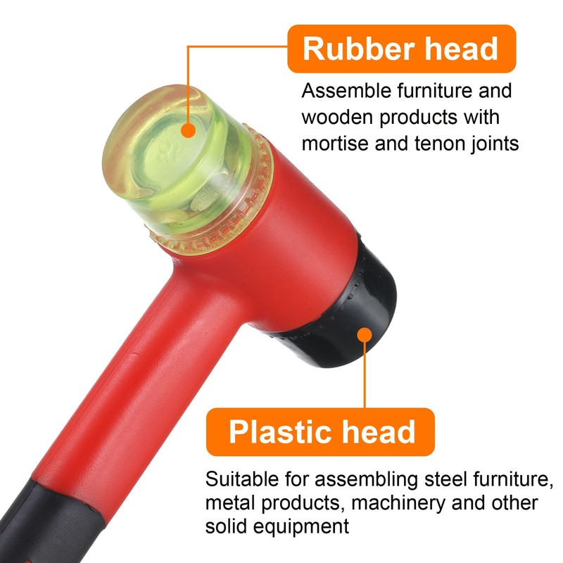 sourcing map Rubber Mallet Double-Faced with Non-Slip Plastic Grip Rubber
