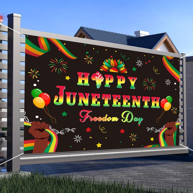 7X5FT Happy Juneteenth Banner Backdrop Pan African American 19th June
