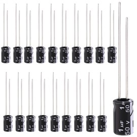 Tnisesm 20Pcs 1UF 50V Electrolytic Capacitor 1 UF MFD 50 Volt with Aluminum Radial Leads