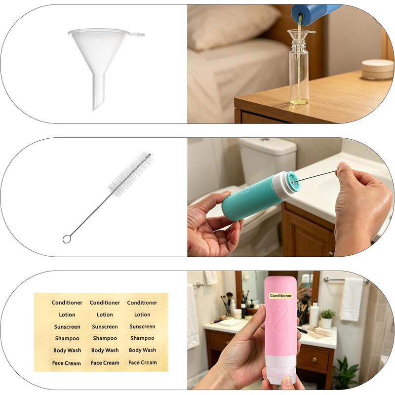KIKIGOAL Juego de 19 Botellas de Viaje de Silicona, Contenedor