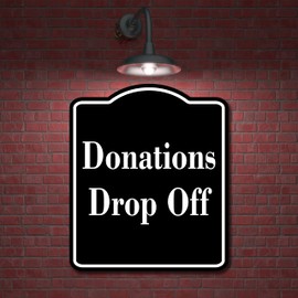 Donations Drop Off BLACK Aluminum Composite Sign, 15"x18"