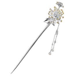 [ミャオミャオ] かんざし 簪 一本 和装 留袖 着物 浴衣 髪飾り 金属 春夏秋冬シリーズ オータム フラワー 秋の花 パール シルバー ヘアアクセサリー Miaomyao (菊 キク)
