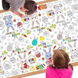 1 Pack Easter Coloring Tablecloth for Kids, Disposable Easter Tablecloths Coloring Table Cloth Kids Paper Tablecloth Rectangle Table Cover for Children Easter Holiday Party Favors 54x108 Inch