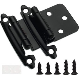 Decobasics 1/2" Overlay Matte Black Cabinet Hinges (10 Pair -20 Pcs) Self Closing Bath & Kitchen Cabinet Hinges Black Flush Mount w/Door Bumpers & Upgraded Screws