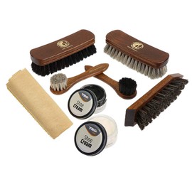 Langlauf Schuhbedarf Premium Horsehair Shoe Brushes, Shoe Cleaning Set, Extra Large Polishing Brushes, The Elegant Entry to Professional Shoe Care, Quality Products, Made in Germany, multicoloured