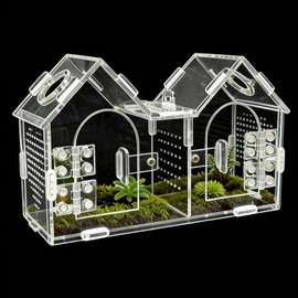 Jumping Spider Enclosure, Acrylic Terrarium with Partition Divider (1-2 Compartments), Dual Magnetic Doors & All-Side Ventilation, Jumping Spiders, Tarantulas, Mantis, GeckosHabitat, 9.6x4.2x5.8