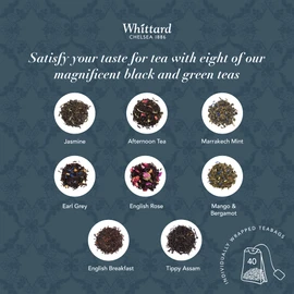 Whittard of Chelsea - Tea Discoveries Gift Set | Collection of Black & Green Teas | Suitable for Vegans & Vegetarians | - 8 Flavours x 5 Teabags each