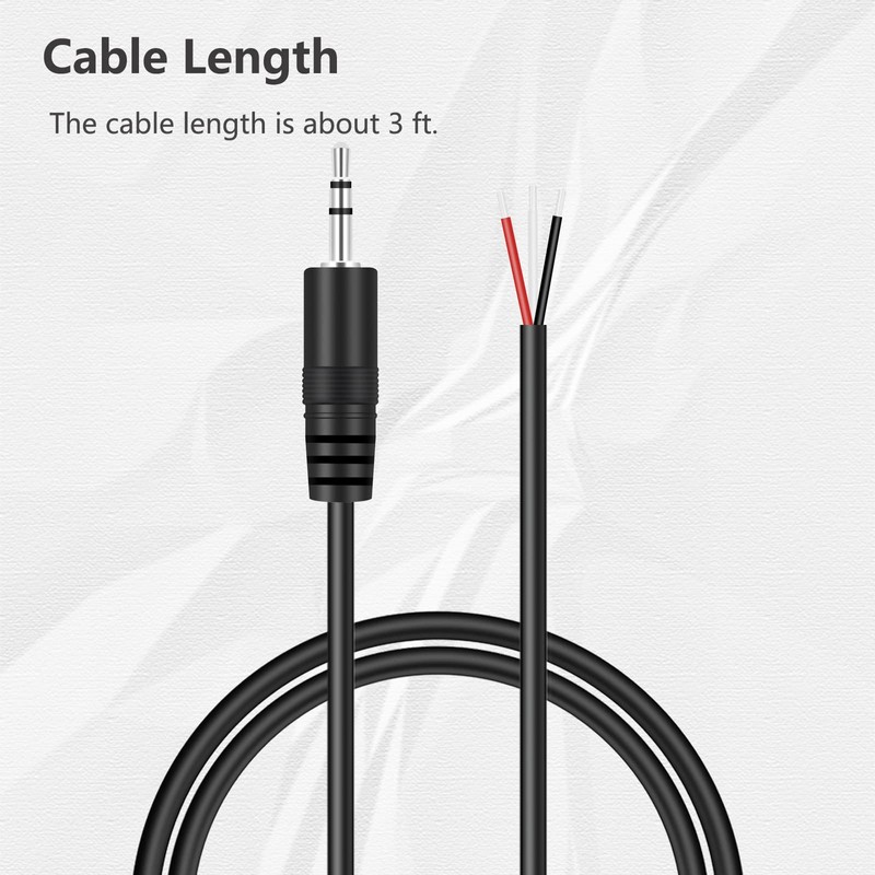 Bolvek 3ft 2.5mm TRS Stereo Male Plug Adapter Connector to