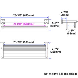 Bathroom Towel Shelf with Holder, Angle Simple SUS304 Stainless Steel Bath Towel Rack with Double Towel Bar, Wall Mount, Brushed Gold, 24-Inch