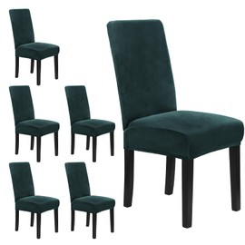 MOSAYT Velvet Stretch Chair Covers for Dining Room Set of 6 - Soft Slipcovers with Thick Removable Fabric for Parsons Chairs, Washable Seat Protectors for Kitchen, Banquet & Home Decor, Dark Teal
