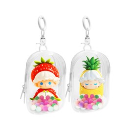 2PCS Clear Doll Display Bag, Portable Figure Display Bag with Keychain for Sonny Baby,Blind Box Display Case, Pouch Keychain Charms for Collectibles,3.94*2.36IN(White*2