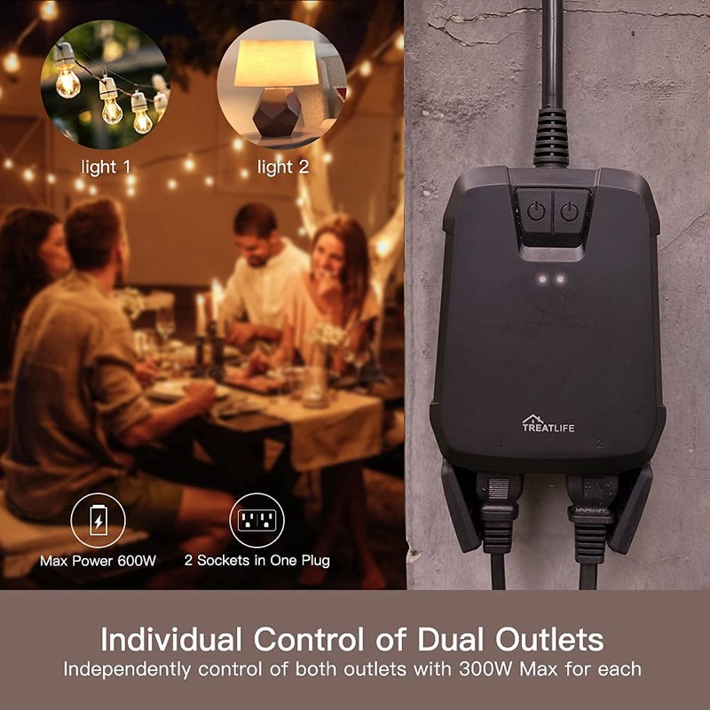TREATLIFE 2 in 1 Outdoor Smart Dimmer Plug, 2 Individual