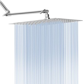 Rain Shower Head with 11’’ Adjustable Extension Arm, Large Stainless Steel High Flow Rainfall Square Shower head, Bath Shower Waterfall Full Body Coverage (12 Inch Showerhead with Arm, Chrome)