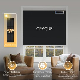 DONGFXK Motorized Blinds with Remote, Blackout Cooling Automatic Shades with Solar Panel Cordless Smart Blinds for Windows, Custom Electric Blinds Horizontal Roller Shades,Black,34" W X 72" H