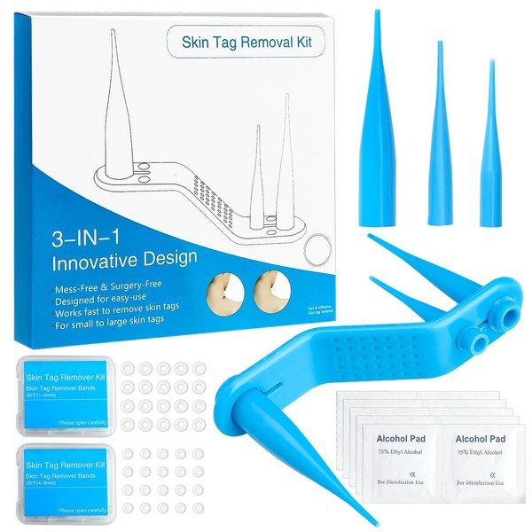 Tag Remover Kit, 3 in 1 Wart Removal Tag Remover Kit Tools for Face Hands, with 40 Micro and Regular Tag Bands, Easy Effective Tag Painless Removal Verruca Device for Home