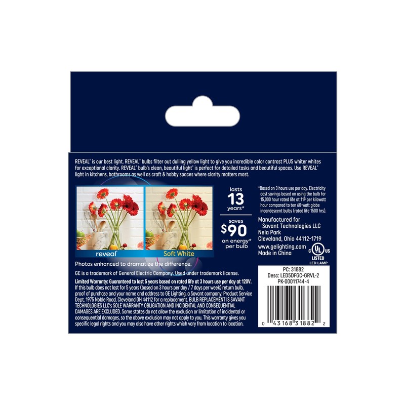 GE Reveal LED Light Bulbs, 60 Watt, A15 Ceiling Fan