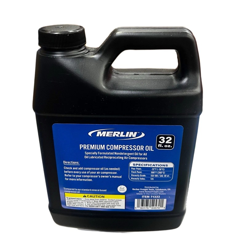 MERLIN Premium Synthetic Air Compressor Oil Non-Detergent 32 oz Full