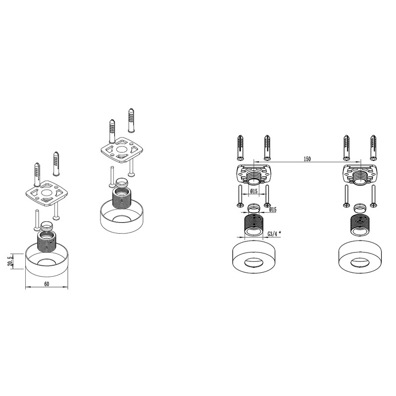 KINGBATH™ Bar Valve Fixing Kits Brackets with Round SS Chrome