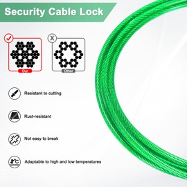 M METERXITY 2-Pack Security Cable Lock, 6.56FT PVC Coated Steel Luggage Lock Wire Rope with Double Loop for Outdoor Travel/Gate/Bike, Cut-Resistant Braided Steel Cable [Green]