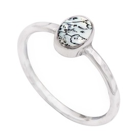JEWELSTREZORO Dendrit-Opal Edelstein 925 Sterling Silber Band Ring Herren & Damen Geschenkartikel Handgefertigter Schmuck TSR333CI_6 (52 (16.6))