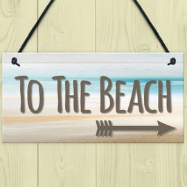 RED OCEAN To The Beach Arrow Nautical Seaside Marine Theme Hanging Plaque Sand Gift Sign
