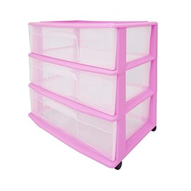 HOMZ Wide Plastic Storage 3 Drawer Cart, Purple