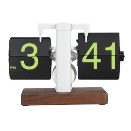 Ausla Large, Smooth Numbers and Retro Design Flip Clock with Wooden Base, Digital Folding Clock Automatic Folding Clock for the Living Room, 12 Hours (Matte White