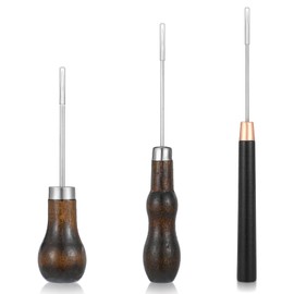 BOHUIZ 3 Pcs Scratch Awl Tool with Wooden Handle Leather Scratch Awl Tool Gourd Shape Pin Punching for Leather Punch Hole Craft Repair Shoes Sewing Crochet DIY Handmade Stitch