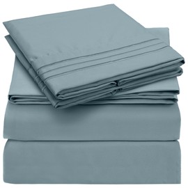 Mellanni Extra Deep Queen Sheets - 4 PC Iconic Collection Bedding Sheets & Pillowcases - Hotel Luxury, Ultra Soft, Cooling Bed Sheets - for Women, Men, Kids & Teens (Queen, Spa Blue)