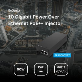 EnGenius 10Gbps Power Over Ethernet PoE++ Injector | 90W | Type 3 & 4 | 802.3af/at/bt | Plug & Play | Up to 100 Meters (328ft) | Single Port [EPA5090XBT]
