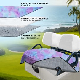 YOKYHOM Golf Cart Seat Covers for 2 & 4 Passenger Carts, Thick Short Plush with Non-Slip Backing, Ultra Soft Seat Towel Blanket, Fits EZGO, Club Car, Yamaha, 51"x30.5", Blue Purple