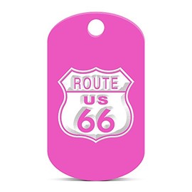 fagraphix US Route 66 Keychain GI Dog Tag Engraved Highway Hot Pink