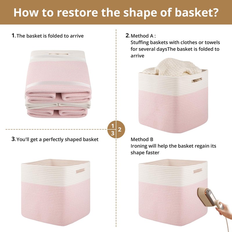 OIAHOMY 3-Pack Kallax Storage Cubes, Cotton Rope Woven Baskets for