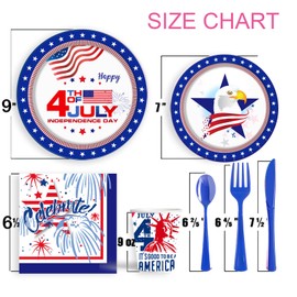 PAMMYAN 4th of July Party favor Tableware Set, 25 Set American Flag Disposable Dinnerware Set - Patriotic Party Supply - Red Blue White Plates Napkins Cups, Forks Spoons for Independence Memorial Day