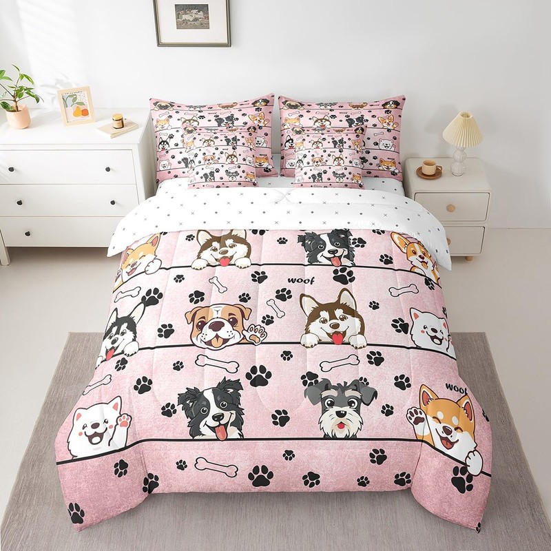 Manfei Cute Dog Comforter Set in a Bag 7 Pieces