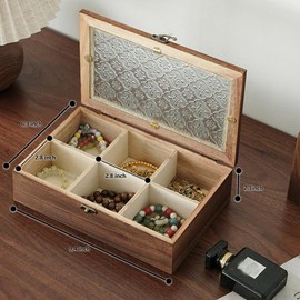 Jewellery Storage Box, Wooden Jewellery Box, Mini Jewellery Box, Vintage Jewellery Storage Box, Jewellery Boxes for Women, Holds Necklaces, Earrings and Rings (24 x 16 cm)