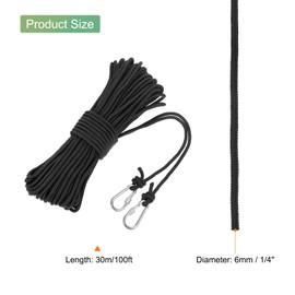 sourcing map 30m Hollow Braided Polypropylene Anchor Rope with Hook, 6mm Nylon Floating Line for Marine Pool Life Boat Anchor Rope, Black