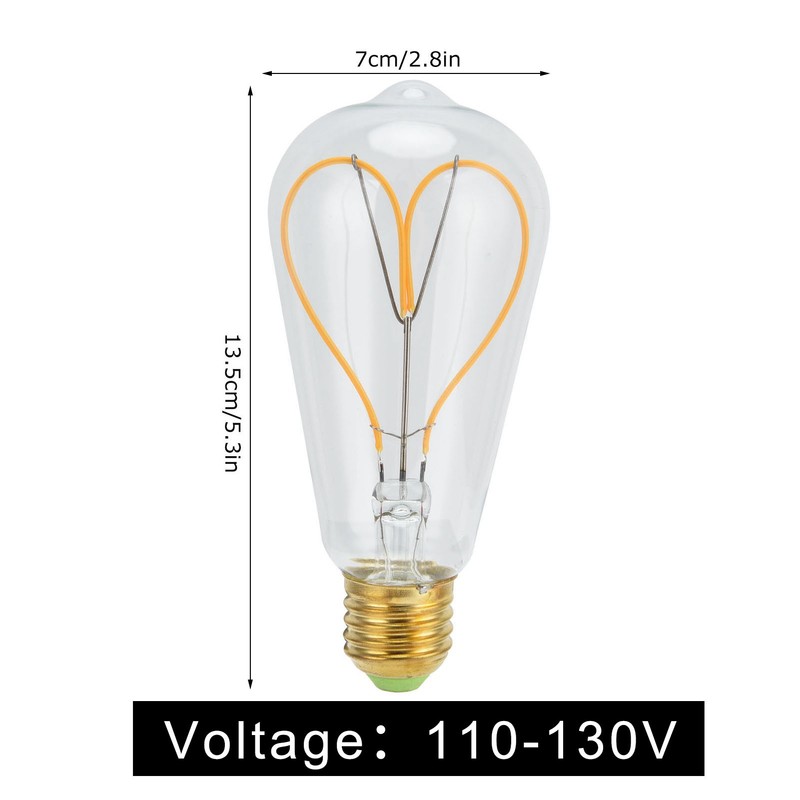 Light Bulb Love Peach Heart Shaped Transparent LED Filament Lamp