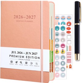 NEYSA Diary 2026 2027 A5 Page Per Day, Hardcover Daily Planner Organized from July 2026 - June 2027 with Pen, Monthly Tabs, Bookmark, Pen Loop & Stickers(pink2627)