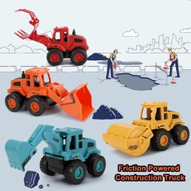 exinddea exinddea 4PCS Construction Toys,Friction Powered Construction Truck Toys Vehicles,Mini Construction Vehicles Toys Sand Truck Toys,Bulldozer Excavator Roller Truck Toys Gift for Kids Boys Girls