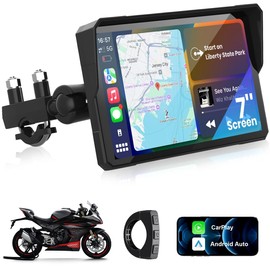 7-Inch Wireless Motorcycle Carplay GPS Navigation System with Apple Carplay and Android Auto, Waterproof Anti-Glare Motorbike Carplay Screen with 2K Cameras, Dual Bluetooth, GPS, Voice Control
