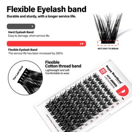 Thick Natural Lash Clusters Flexible Band Eyelash Extension D Curl Faux Mink Russian Volume Clusters Individual lashes Mixed Reusable DIY False Eyelashes Happy Heartbeat(H12-D Curl, 9mm-17mm)