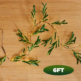 GUATTINE Olive Garland with Lights 6FT 96 LED Fairy Lights Battery Operated with Timer, Faux Vine with Lights for Decoration Inside Outside Christmas Valentines Wedding