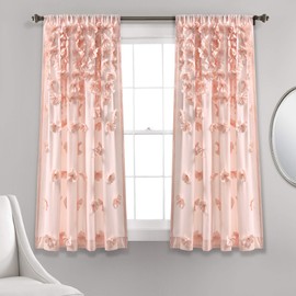 Lush Decor Riley Light Filtering Window Curtain Panel, Single 54" W x 63" L, Blush - Cute Pink Curtains for Bedroom - Bow Decor - Coquette Curtains for Windows