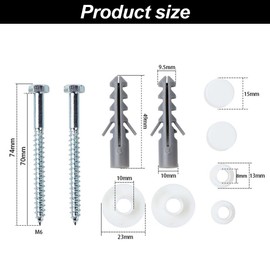 Toilet Seat Screw Set, Standing Toilet Fixing Kit, Mounting Set for Toilet, with Expansion Dowels, Mounting Set for Stand WCs, Stand Bidets, Toilet Mounting, Vertical Hole, Pack of 2