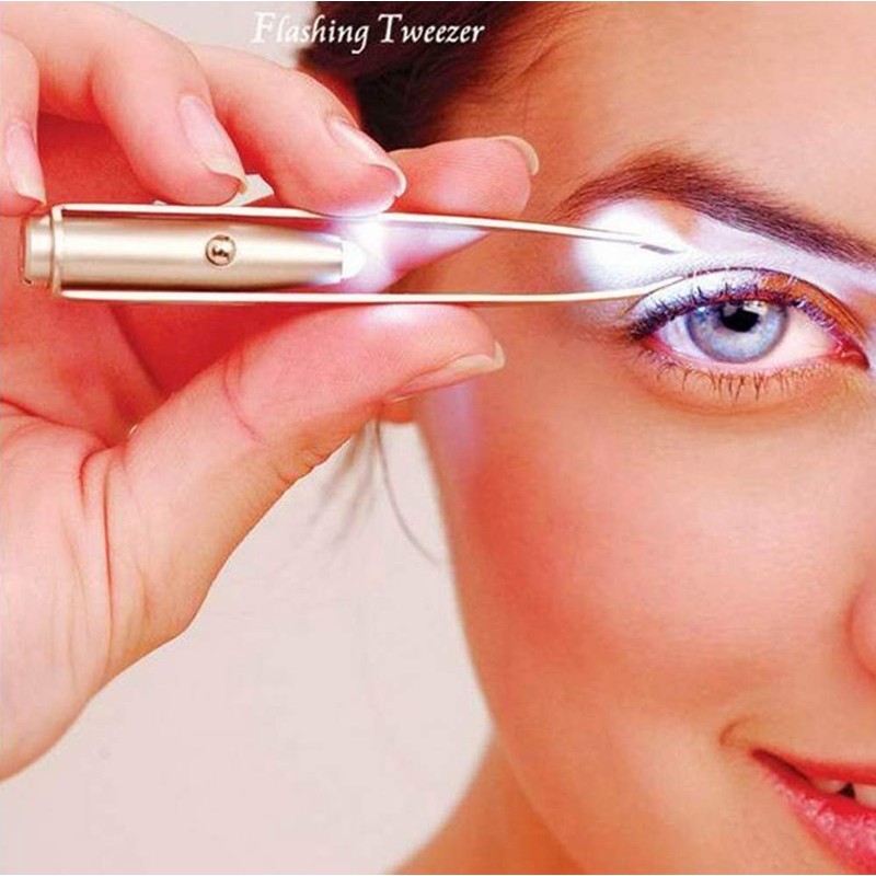 SZB Angled Tweezers LED Light Eyelashes Precision Beard Razor Stainless