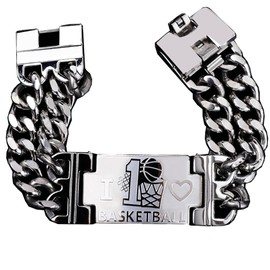 Stainless Steel Basketball Bracelet Championship Ring Double Curban Chain Bracelet Great Prize for Your tournaments (Gold)